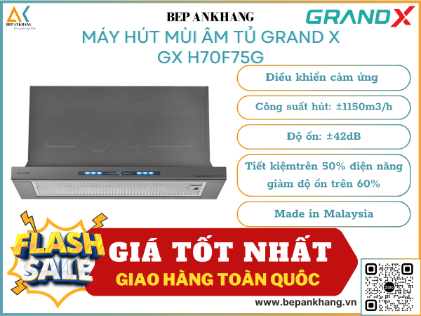 Hút mùi âm tủ Grand X GX H70F75G - Made in Malaysia